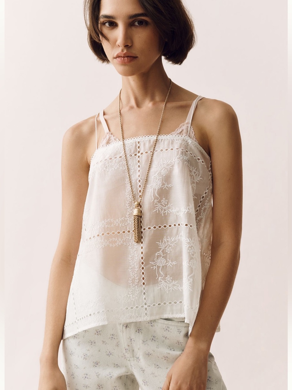 & Layered Sheer Eyelet Shirt